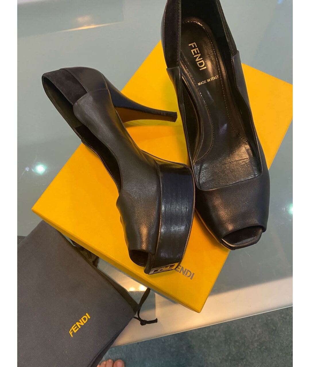 Fendi peep cheap toe pumps