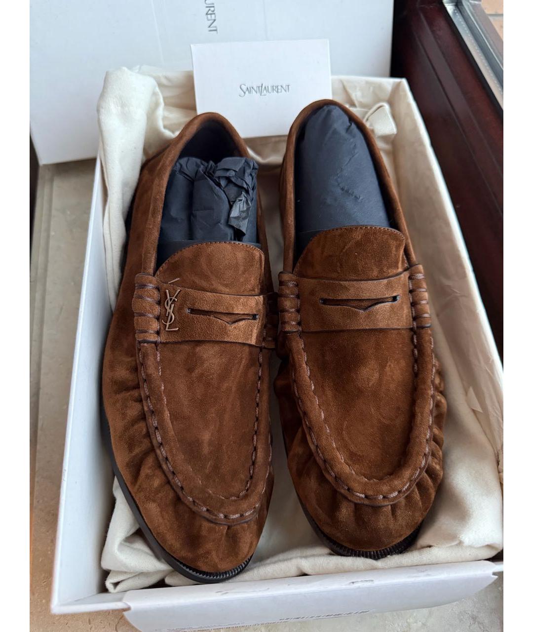 SAINT LAURENT Коричневые замшевые лоферы, фото 4