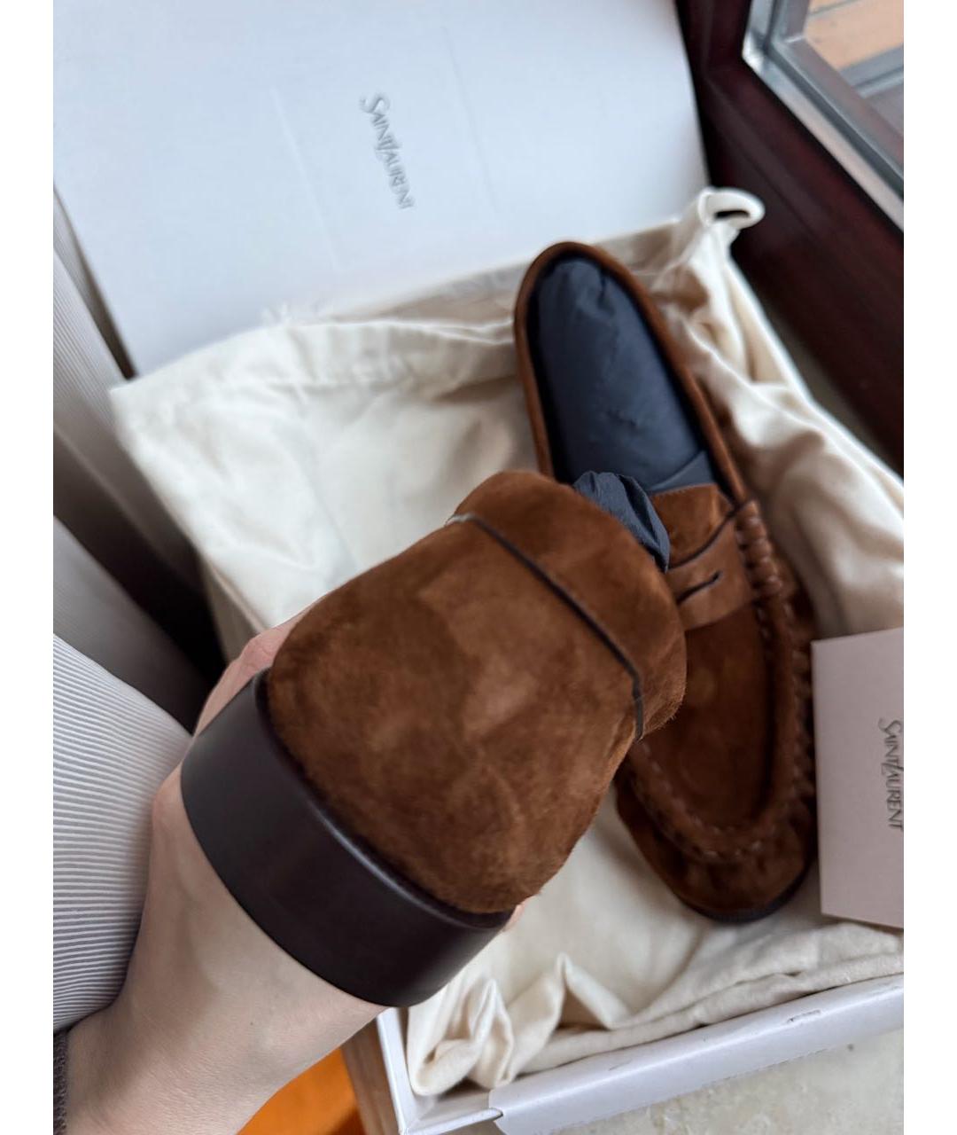 SAINT LAURENT Коричневые замшевые лоферы, фото 6