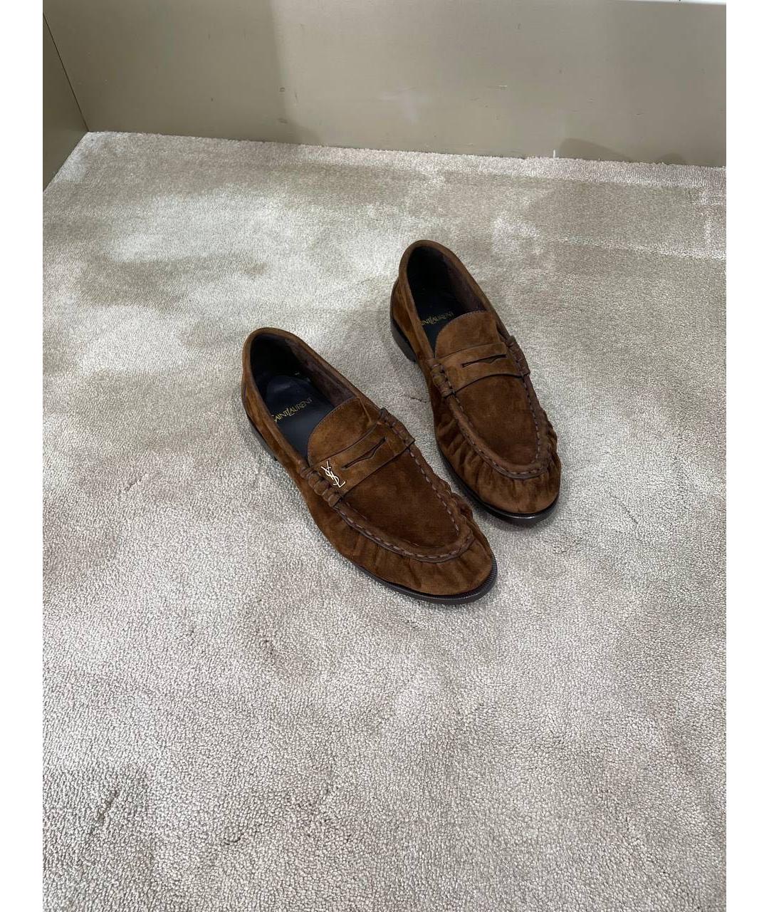 SAINT LAURENT Коричневые замшевые лоферы, фото 3