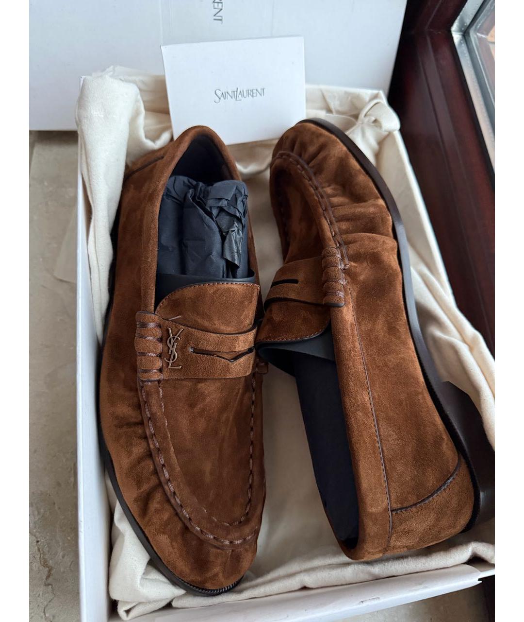 SAINT LAURENT Коричневые замшевые лоферы, фото 5