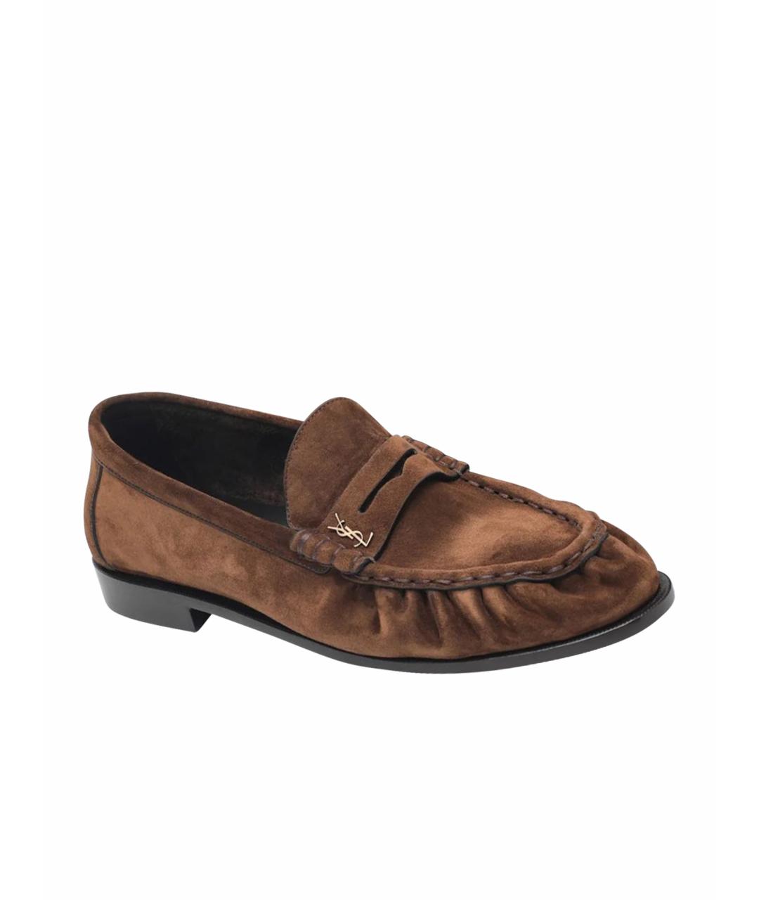 SAINT LAURENT Коричневые замшевые лоферы, фото 1