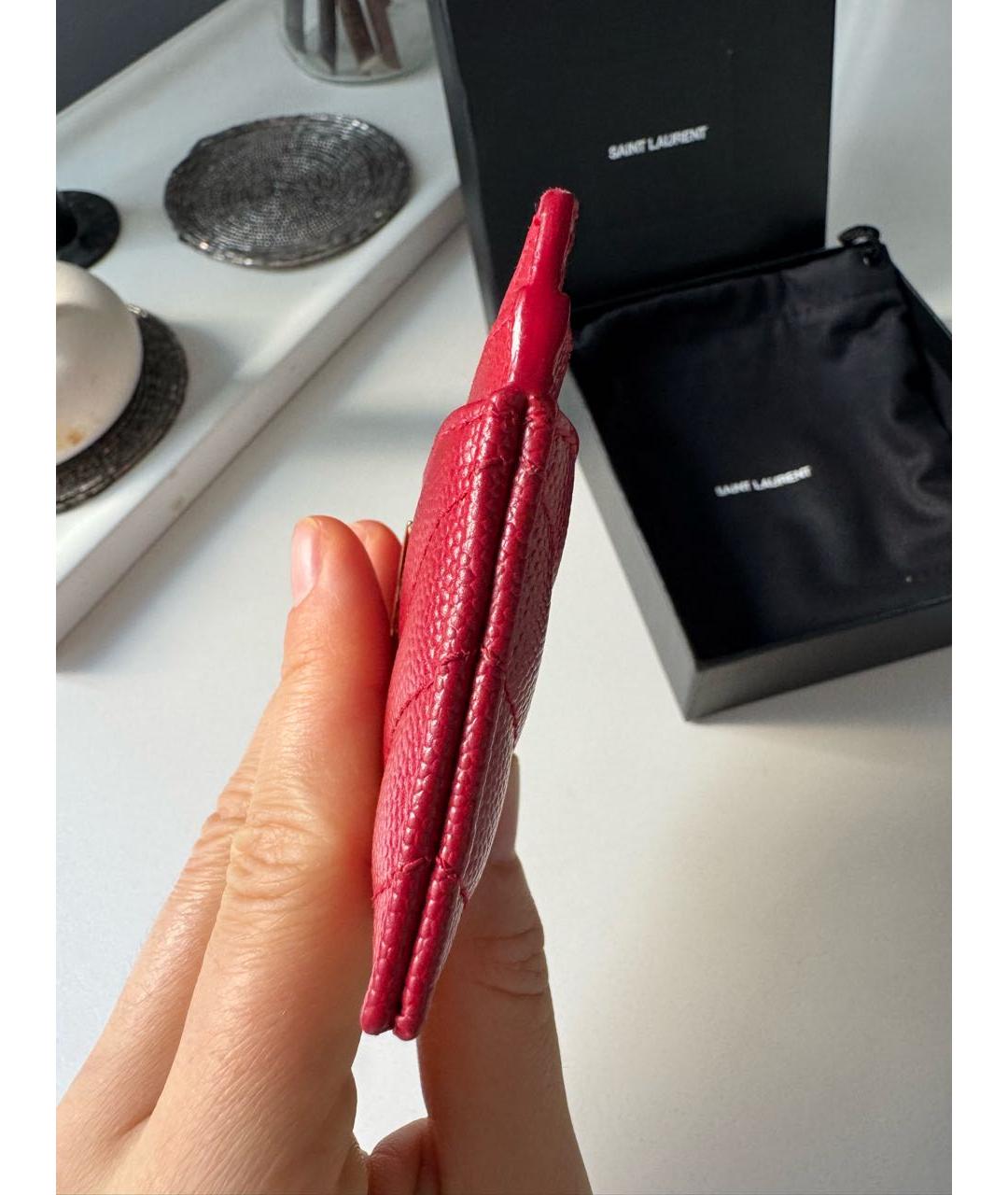 SAINT LAURENT Красный кожаный кардхолдер, фото 2
