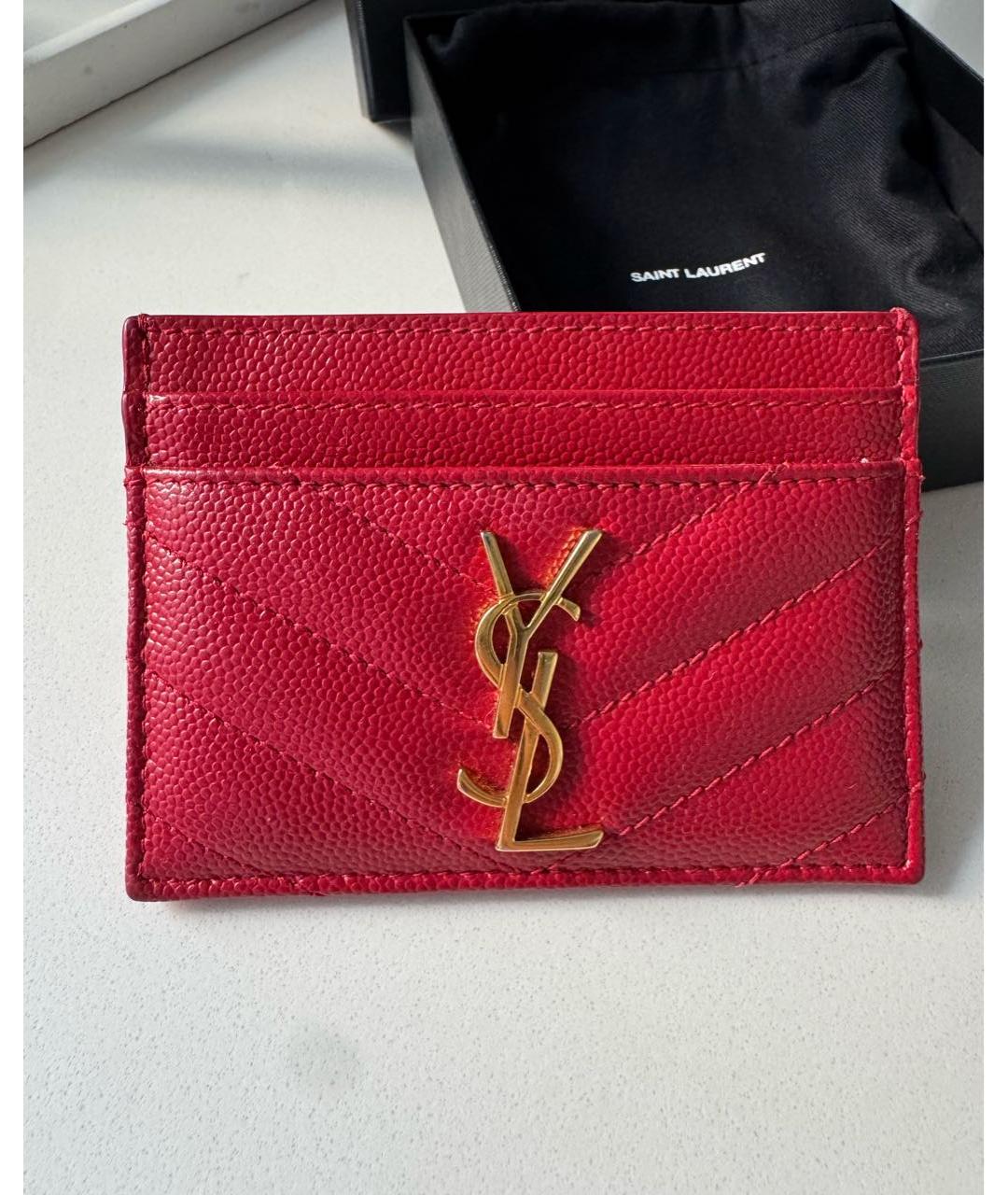 SAINT LAURENT Красный кожаный кардхолдер, фото 9