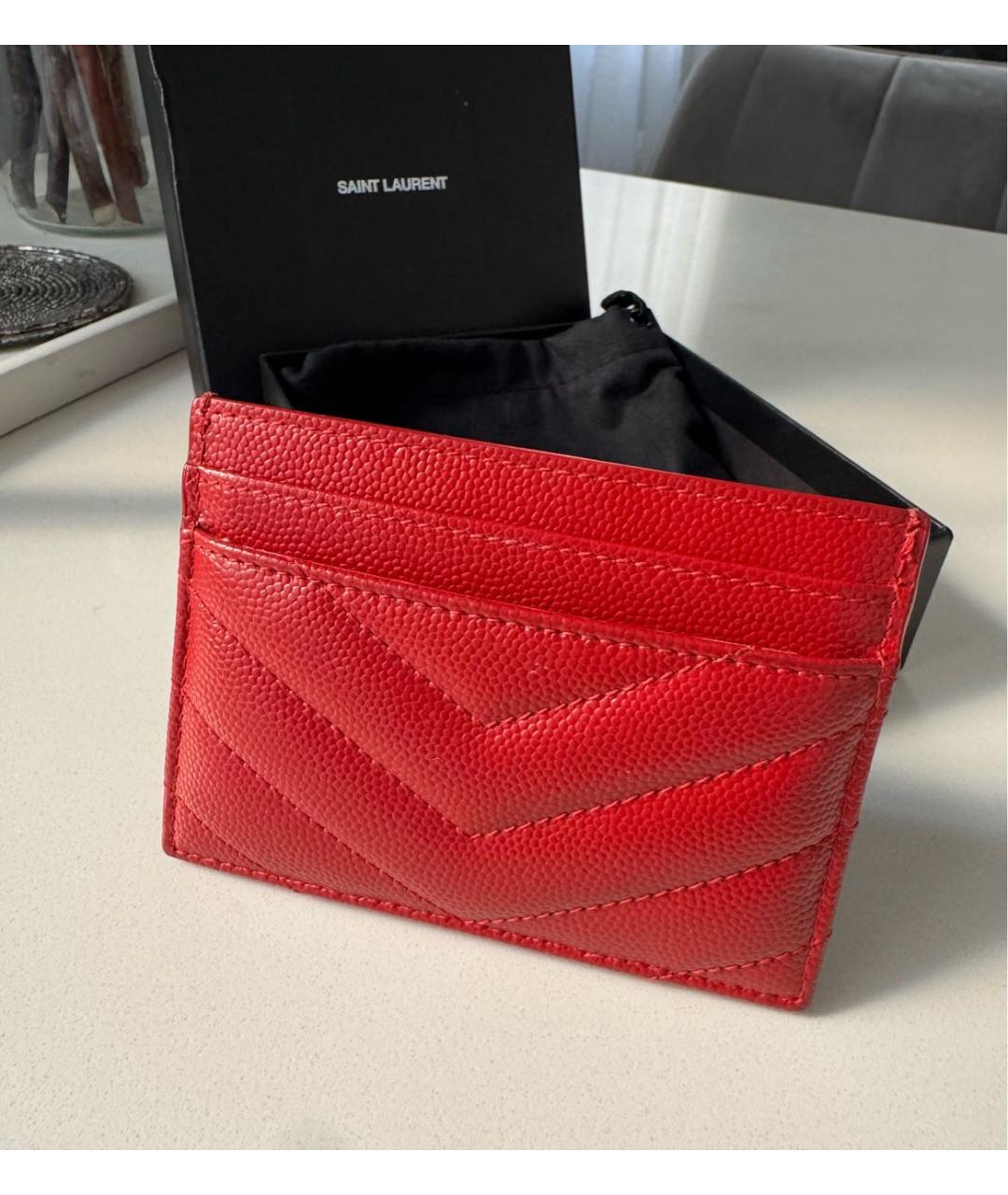 SAINT LAURENT Красный кожаный кардхолдер, фото 3
