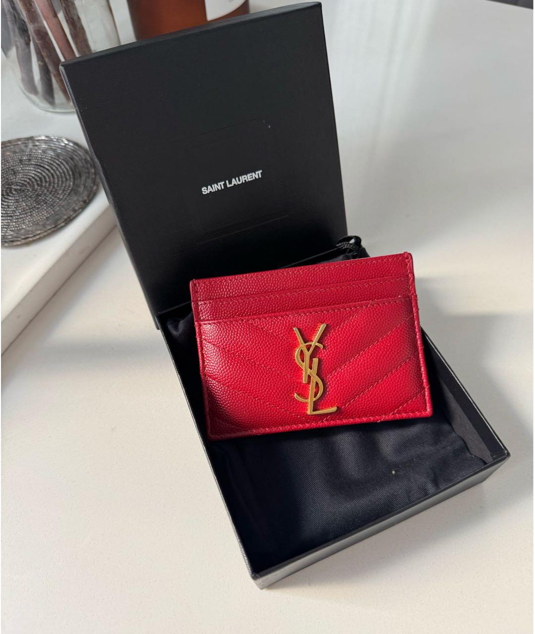 SAINT LAURENT Красный кожаный кардхолдер, фото 6