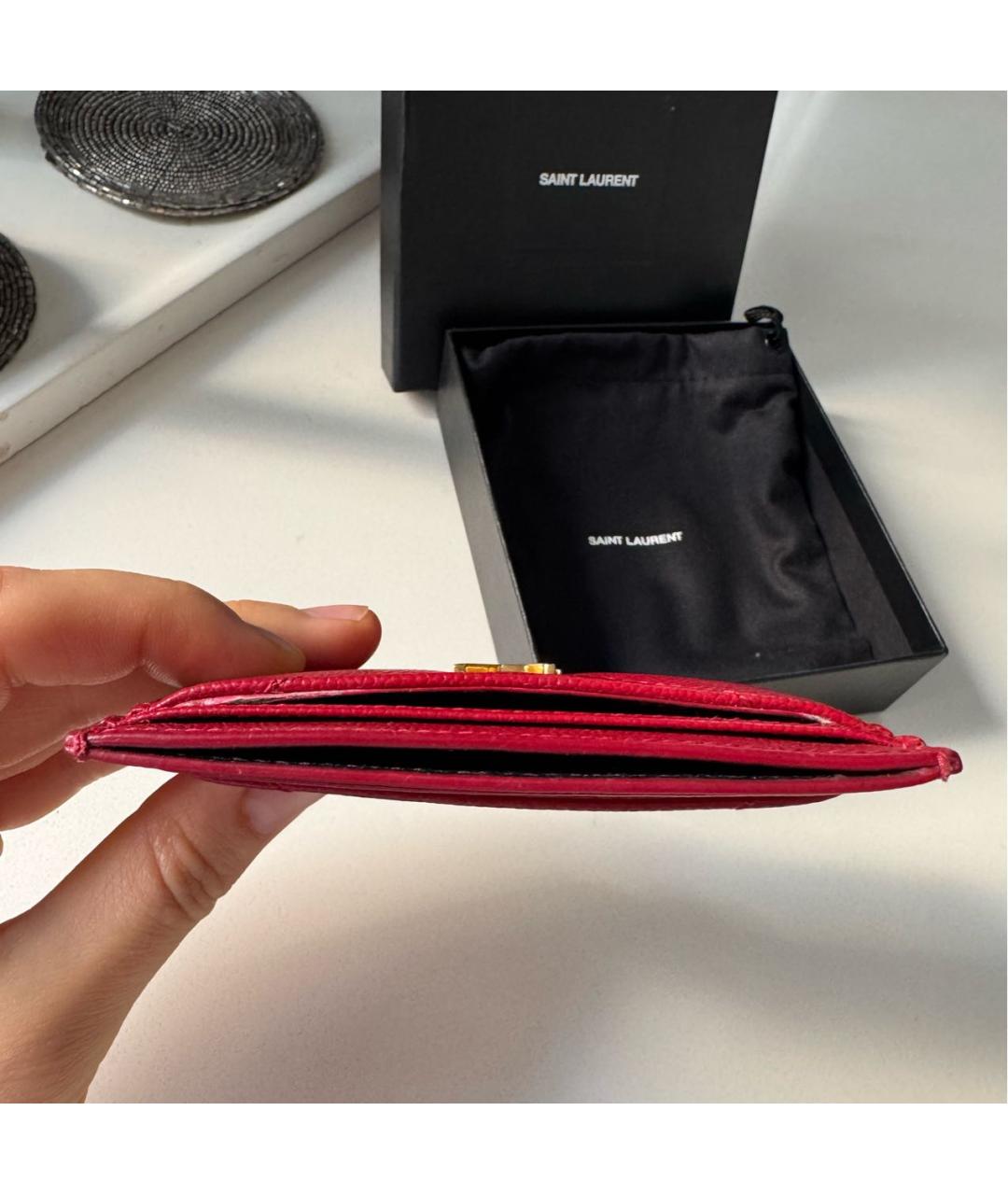 SAINT LAURENT Красный кожаный кардхолдер, фото 4