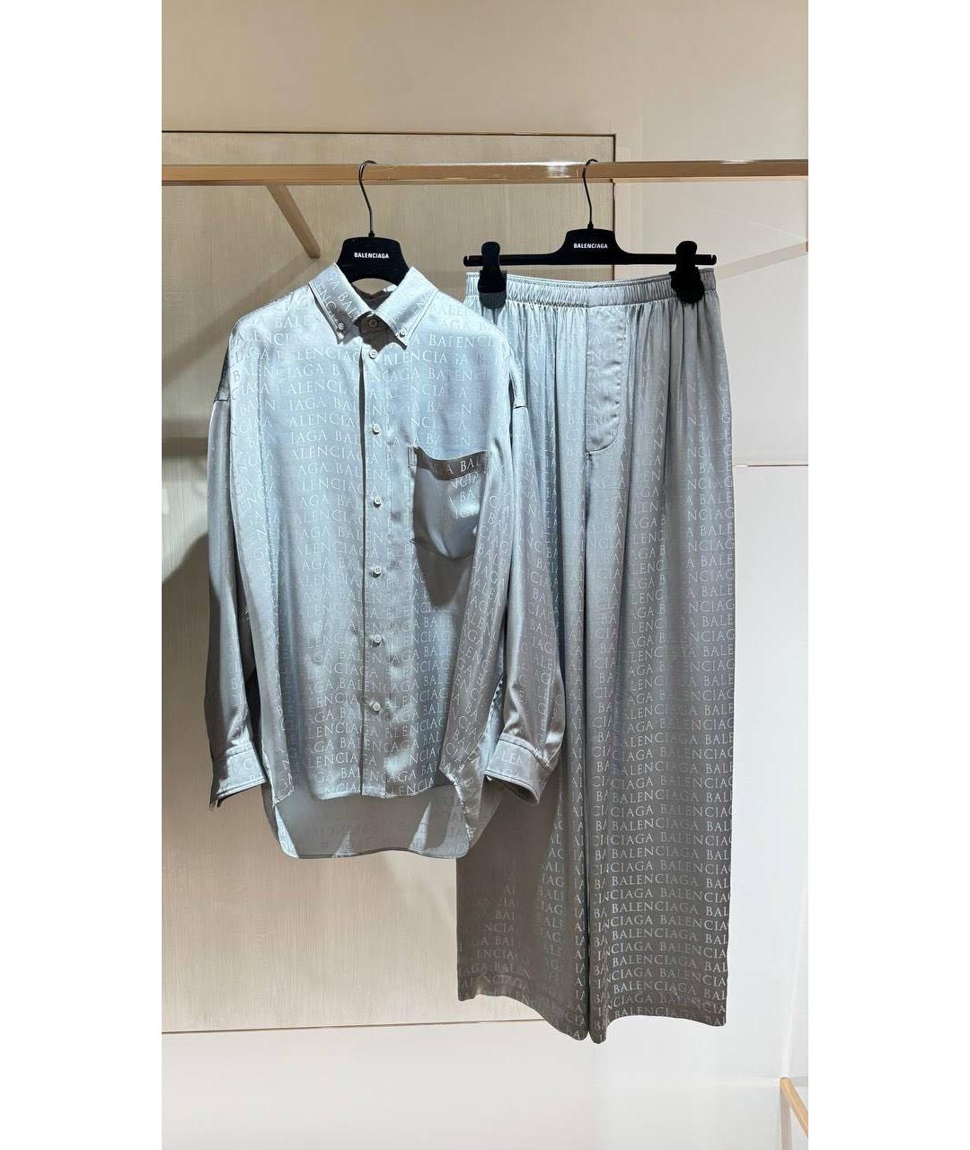 BALENCIAGA Голубой шелковый костюм с брюками, фото 2