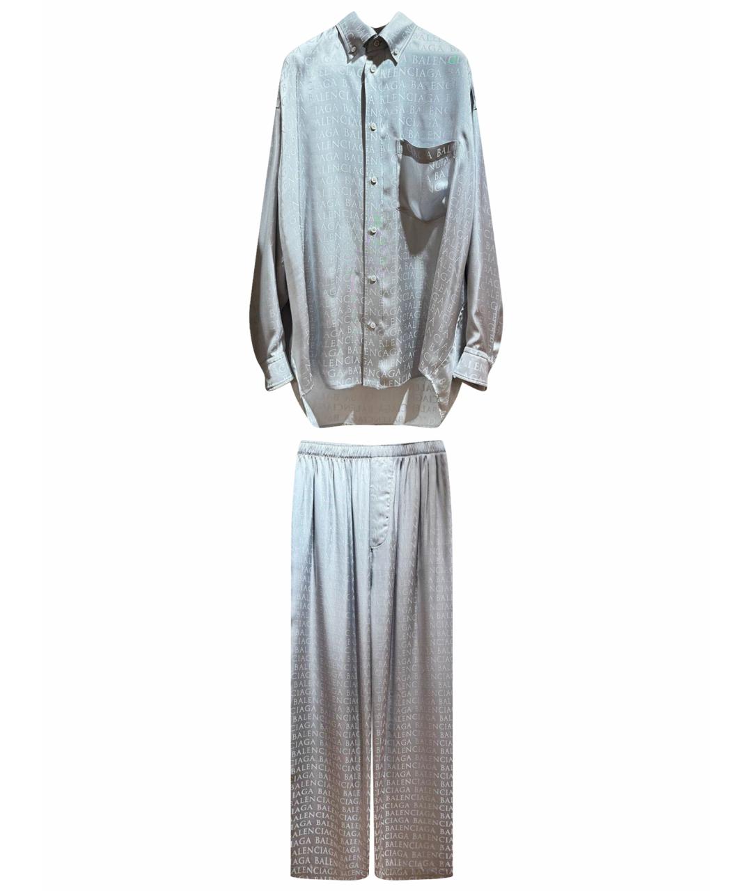BALENCIAGA Голубой шелковый костюм с брюками, фото 1