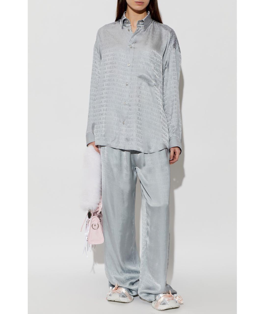 BALENCIAGA Голубой шелковый костюм с брюками, фото 7