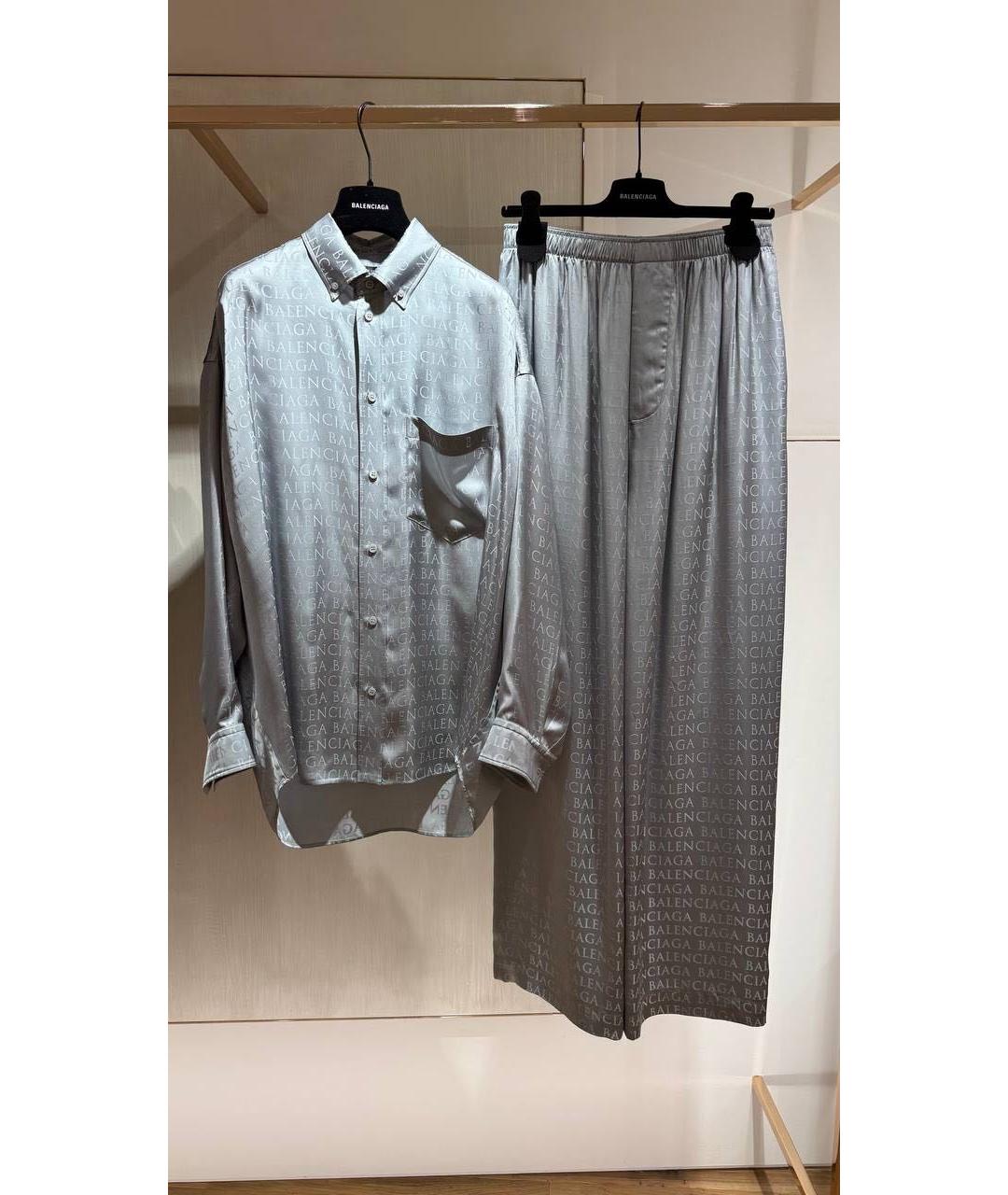 BALENCIAGA Голубой шелковый костюм с брюками, фото 6