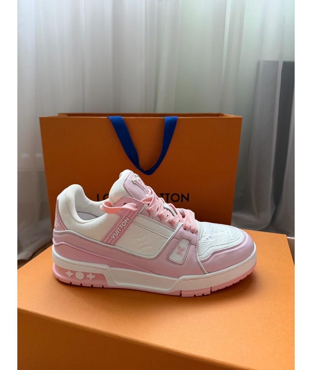 LOUIS VUITTON Розовые кожаные кроссовки, фото 7