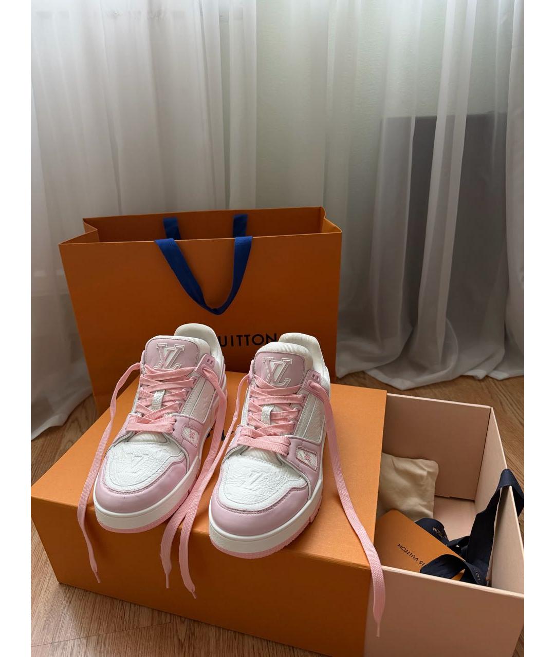 LOUIS VUITTON Розовые кожаные кроссовки, фото 5