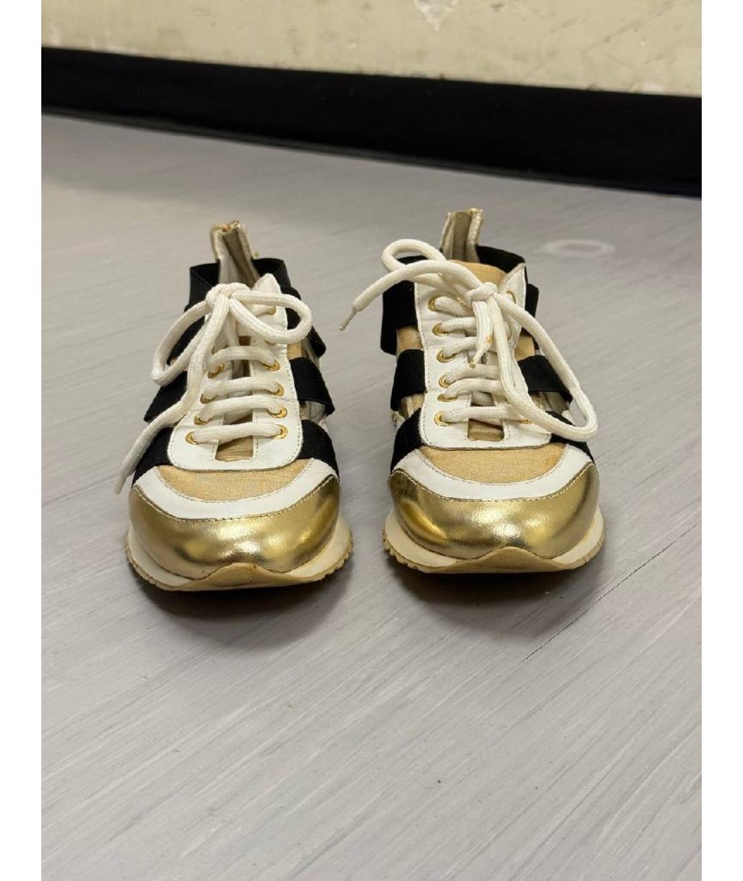 ELISABETTA FRANCHI Золотые кожаные кроссовки, фото 2