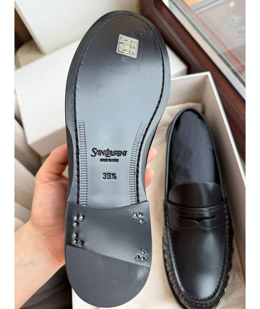 SAINT LAURENT Черные кожаные лоферы, фото 5