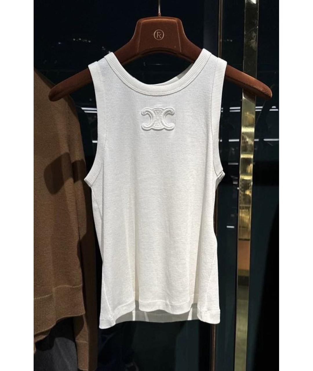 CELINE Белая хлопко-эластановая майка, фото 2