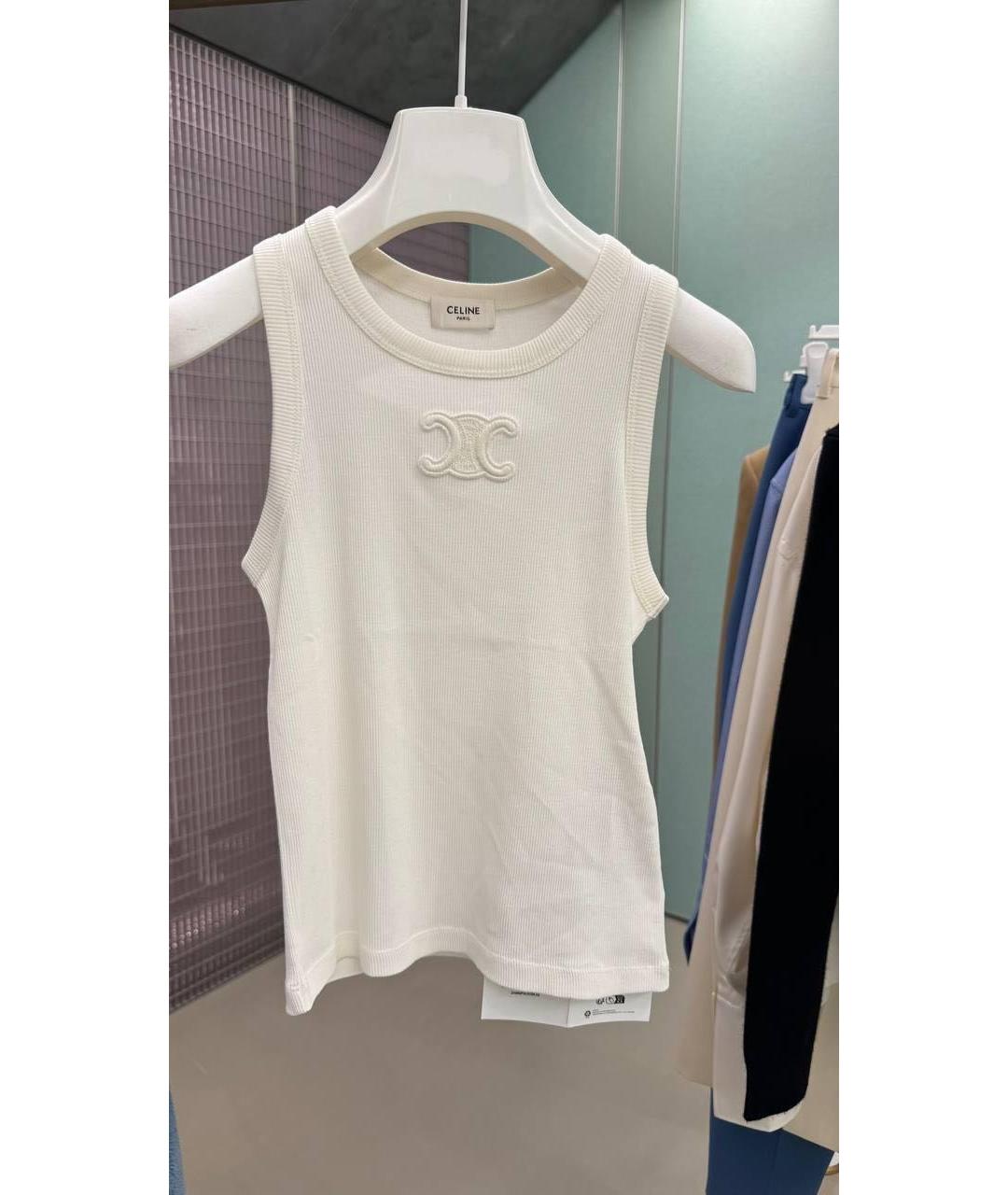 CELINE Белая хлопко-эластановая майка, фото 3