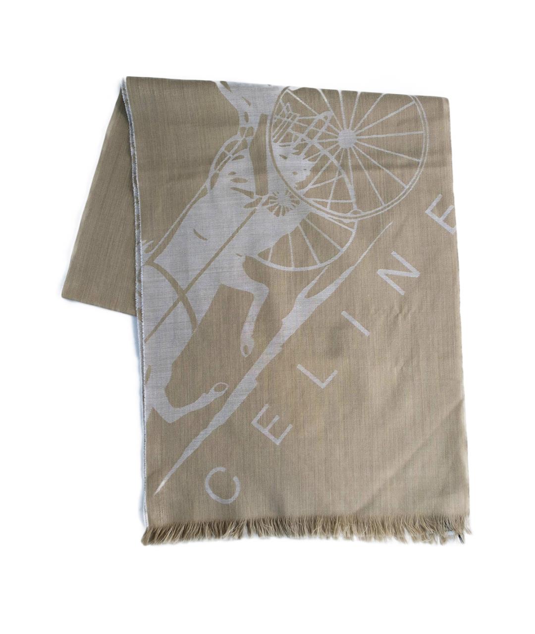 CELINE Бежевый шерстяной шарф, фото 2