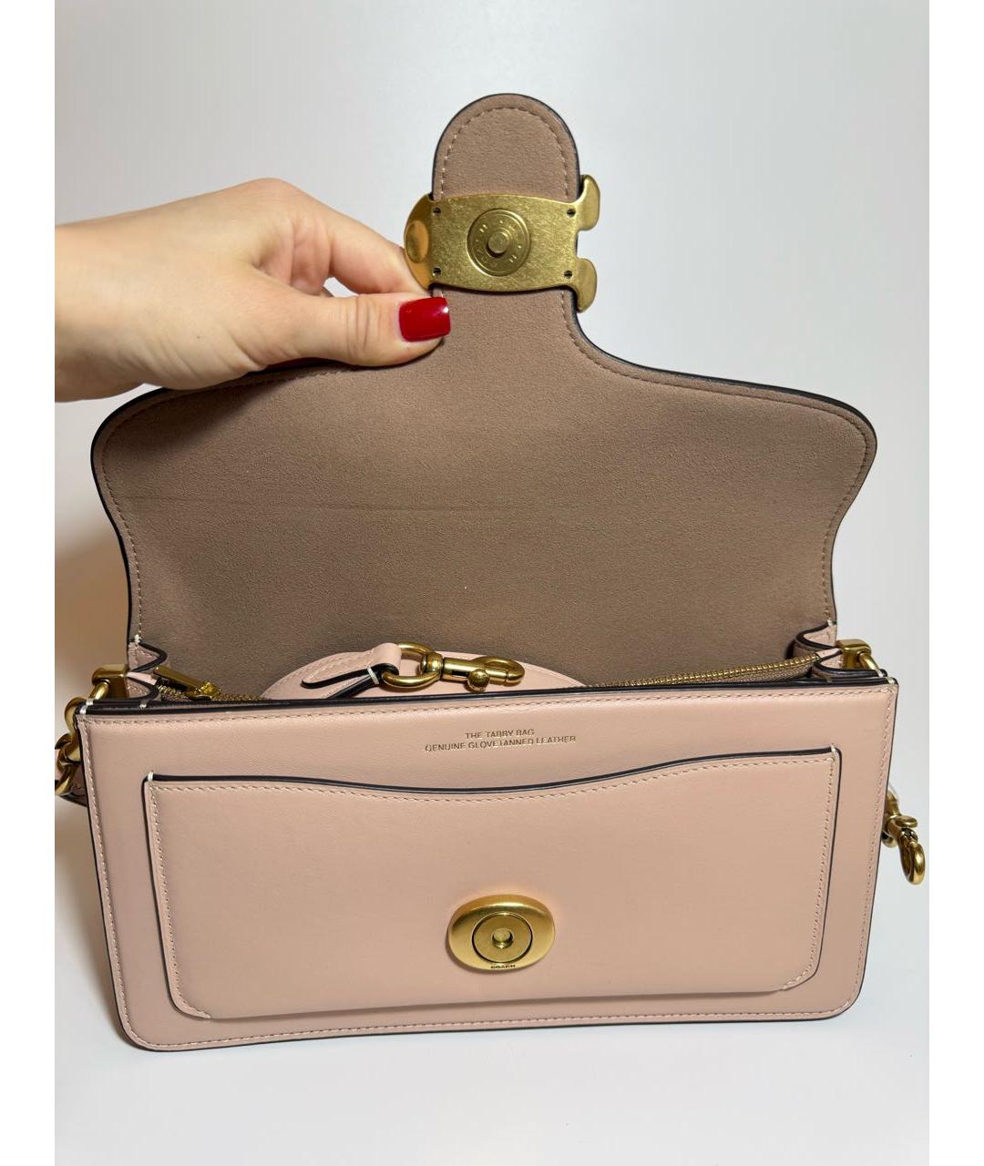 COACH Розовая кожаная сумка через плечо, фото 4