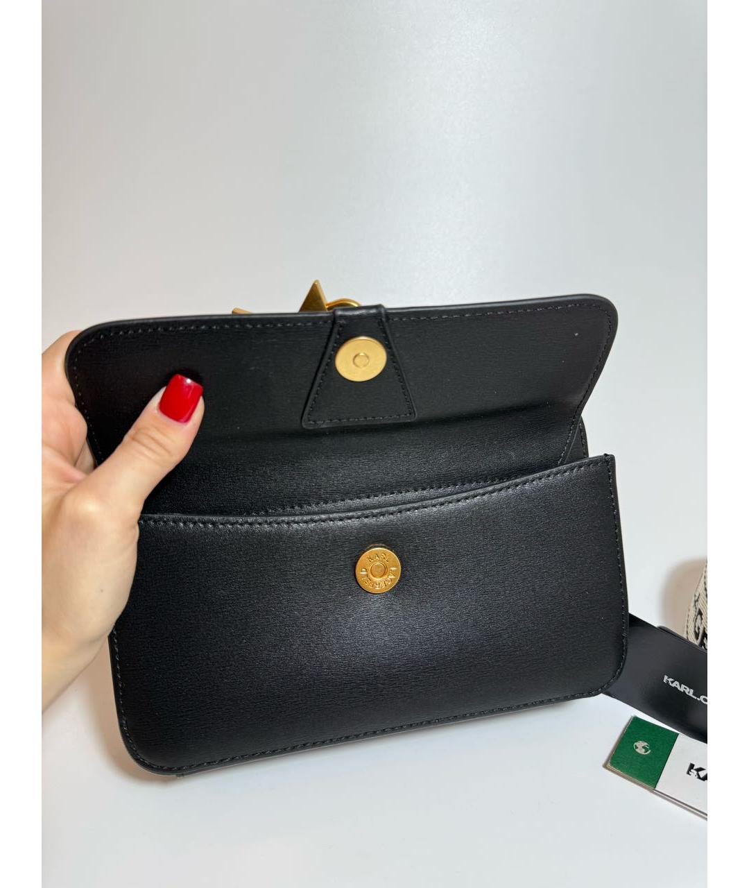 KARL LAGERFELD Черная кожаная сумка через плечо, фото 6