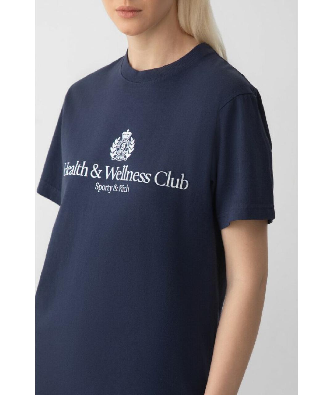 SPORTY AND RICH Темно-синяя хлопковая футболка, фото 5