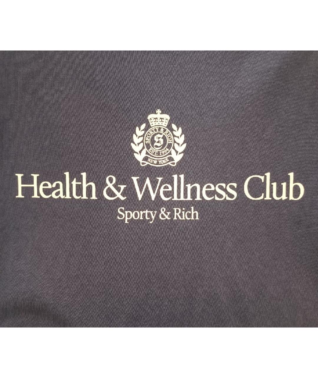 SPORTY AND RICH Темно-синяя хлопковая футболка, фото 4