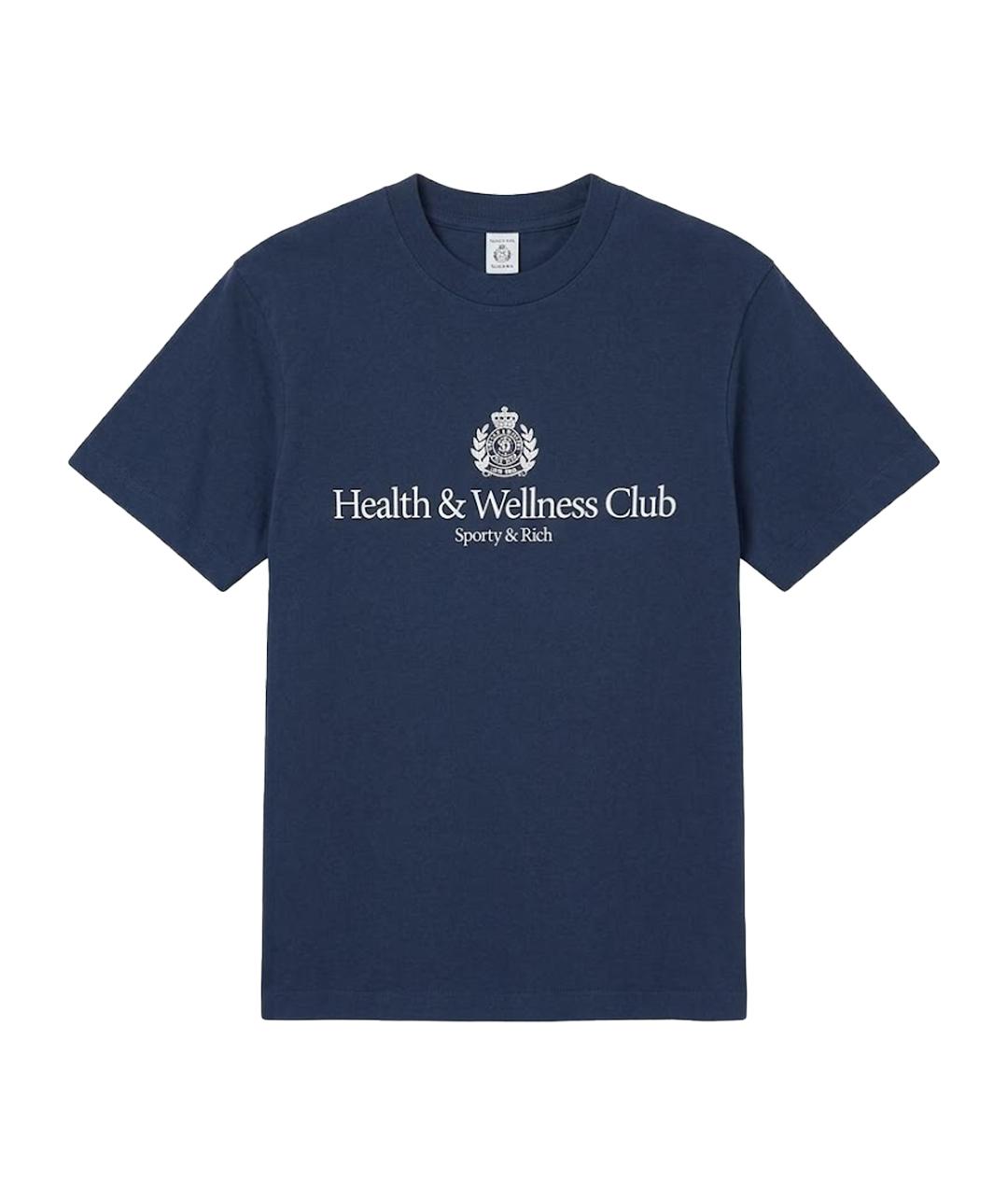 SPORTY AND RICH Темно-синяя хлопковая футболка, фото 1