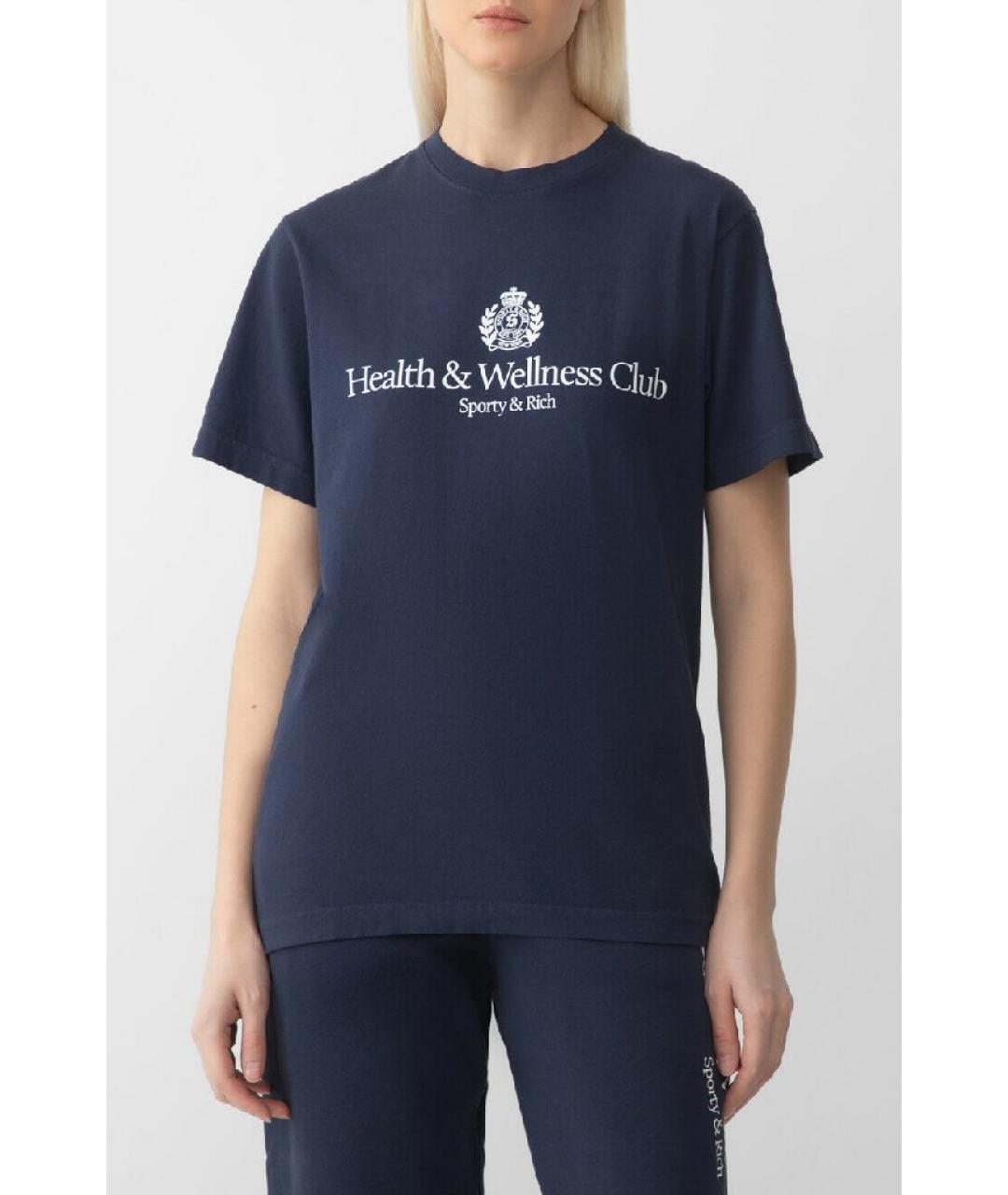 SPORTY AND RICH Темно-синяя хлопковая футболка, фото 7
