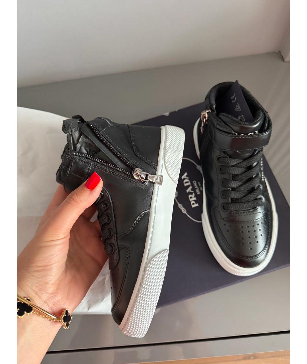 PRADA Черные кожаные кеды, фото 3