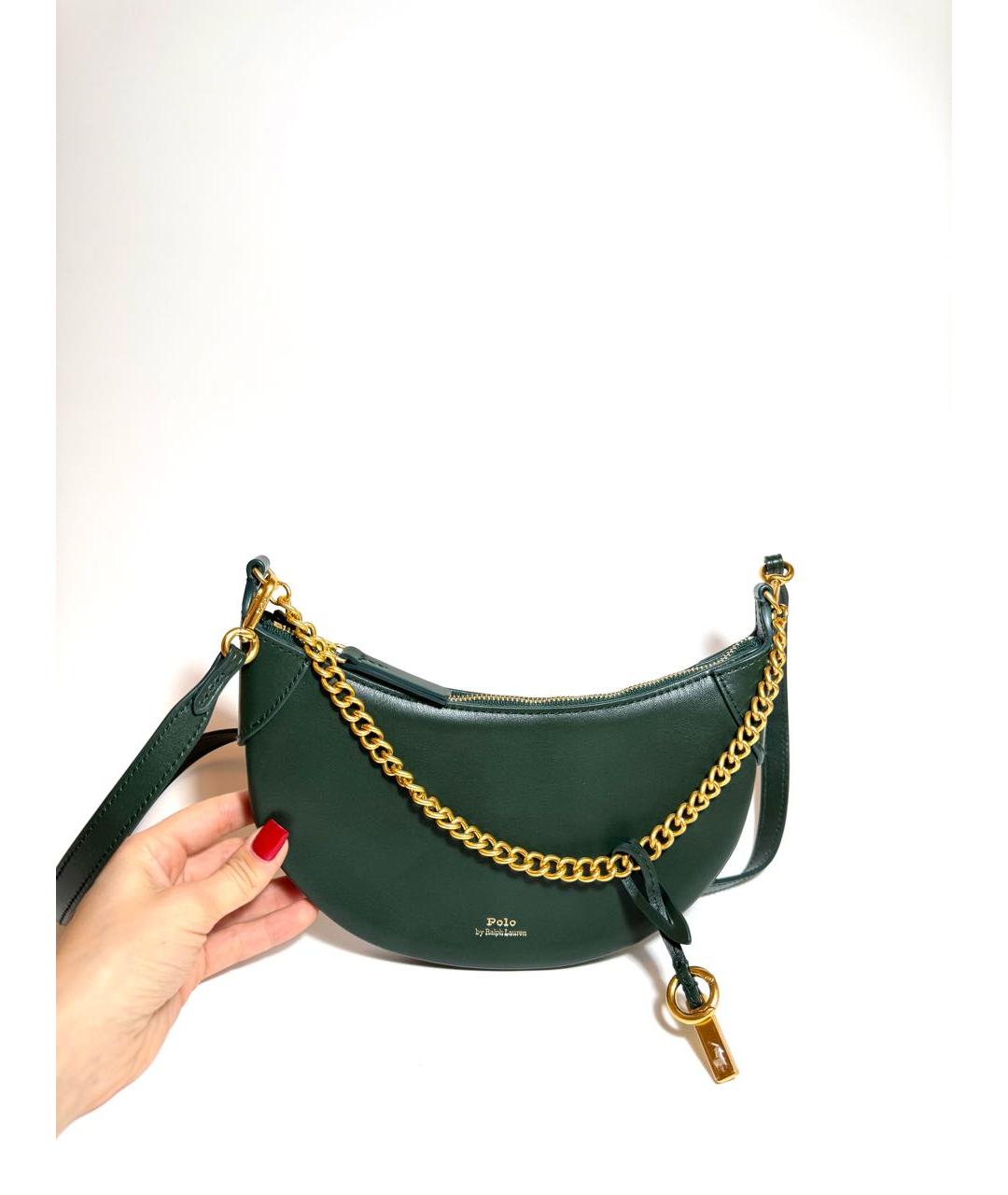 POLO RALPH LAUREN Зеленая кожаная сумка через плечо, фото 7