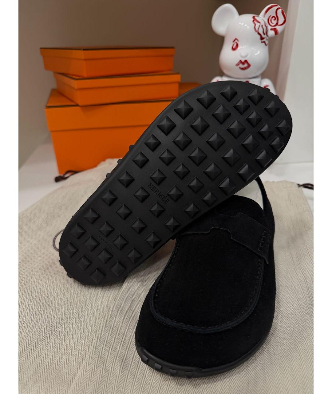 HERMES Черные замшевые лоферы, фото 4