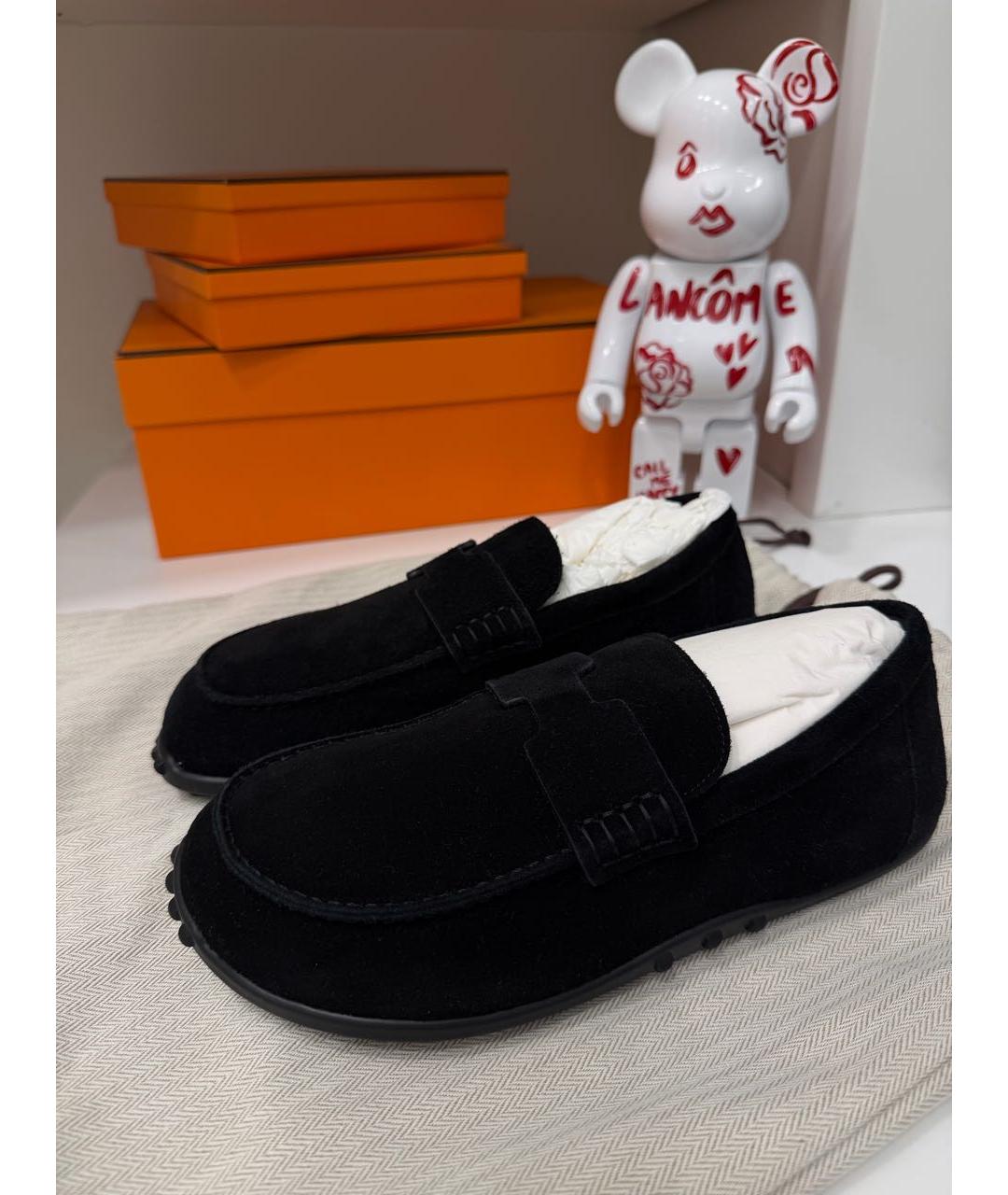 HERMES Черные замшевые лоферы, фото 2