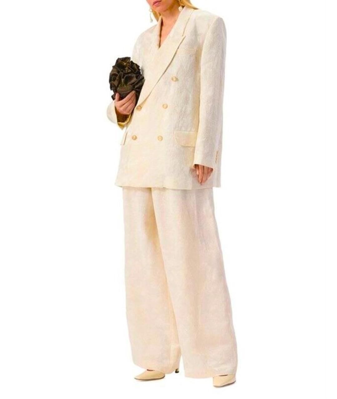 UMA WANG Бежевые льняные брюки широкие, фото 4