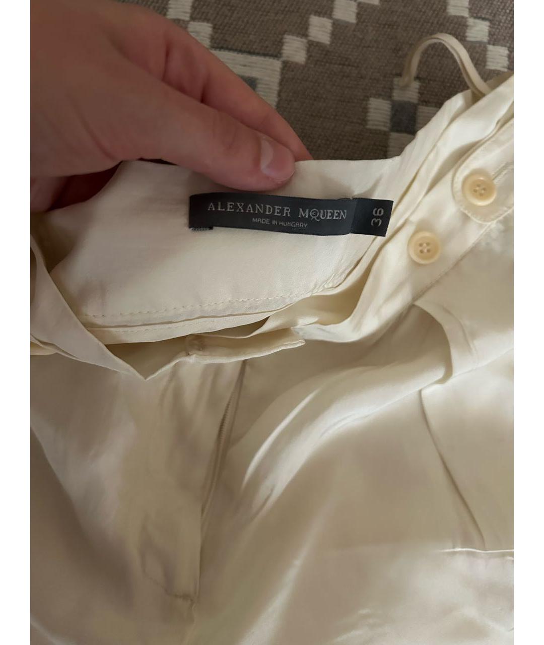 ALEXANDER MCQUEEN Белые шелковые брюки широкие, фото 3