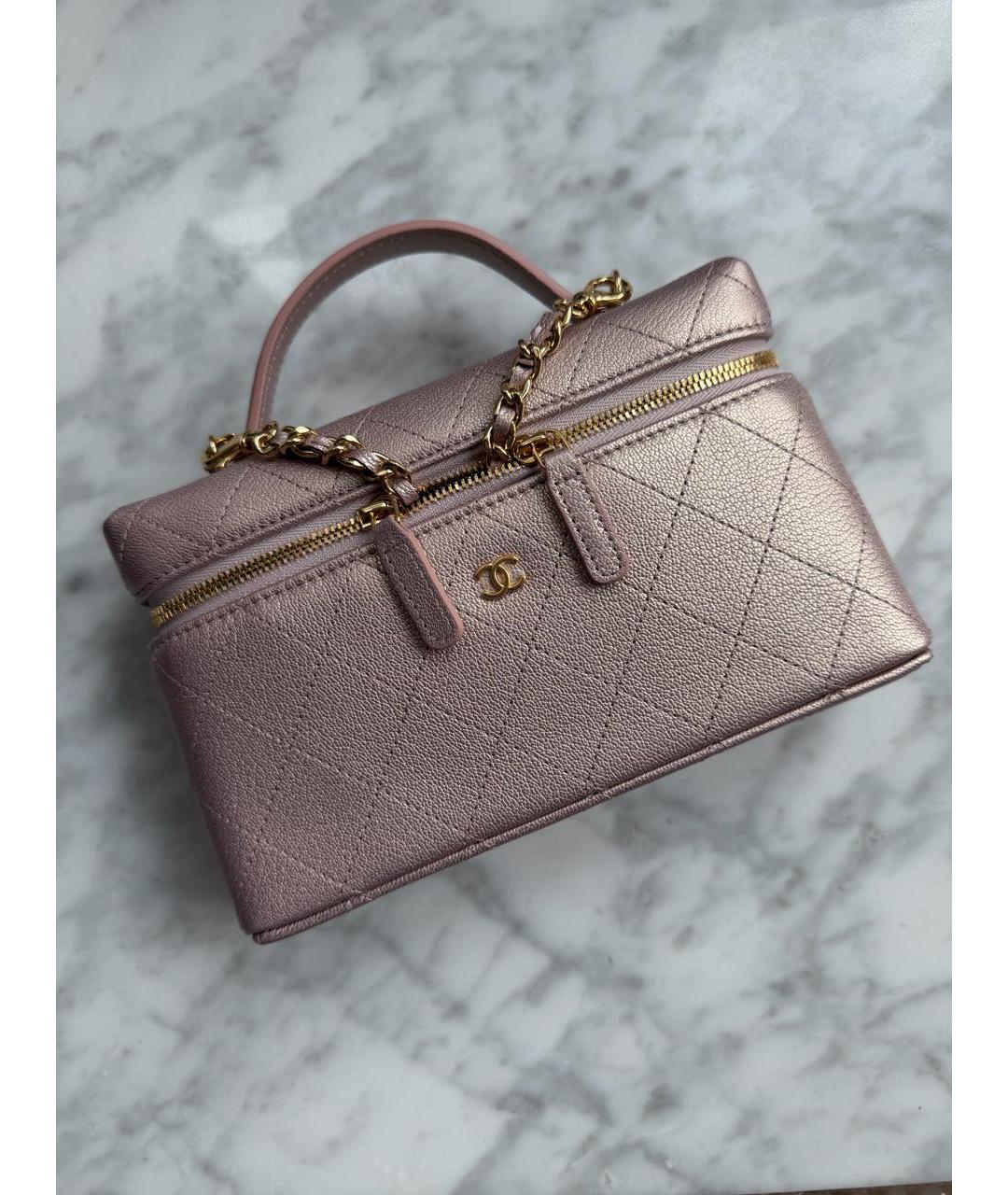 CHANEL Розовая кожаная сумка с короткими ручками, фото 3