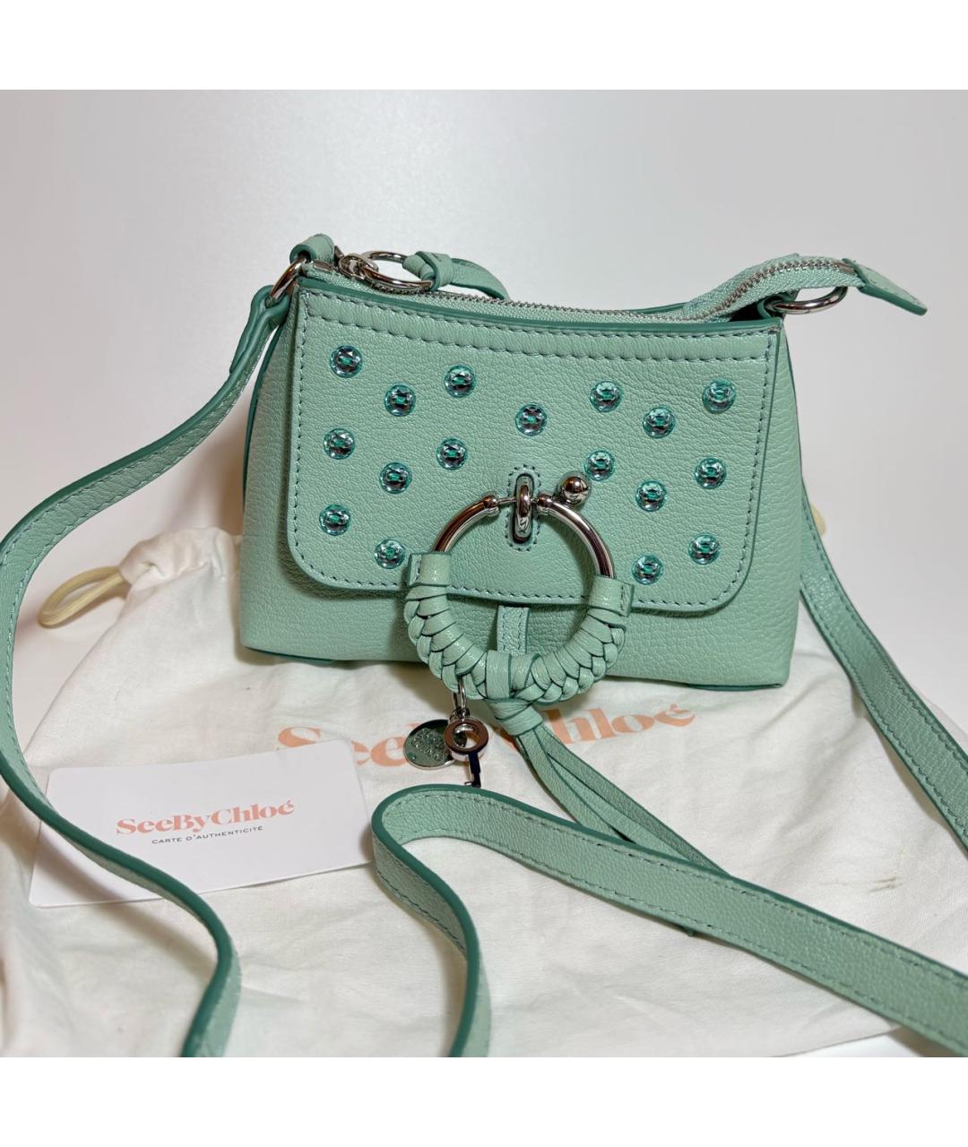 SEE BY CHLOE Бирюзовая кожаная сумка через плечо, фото 6