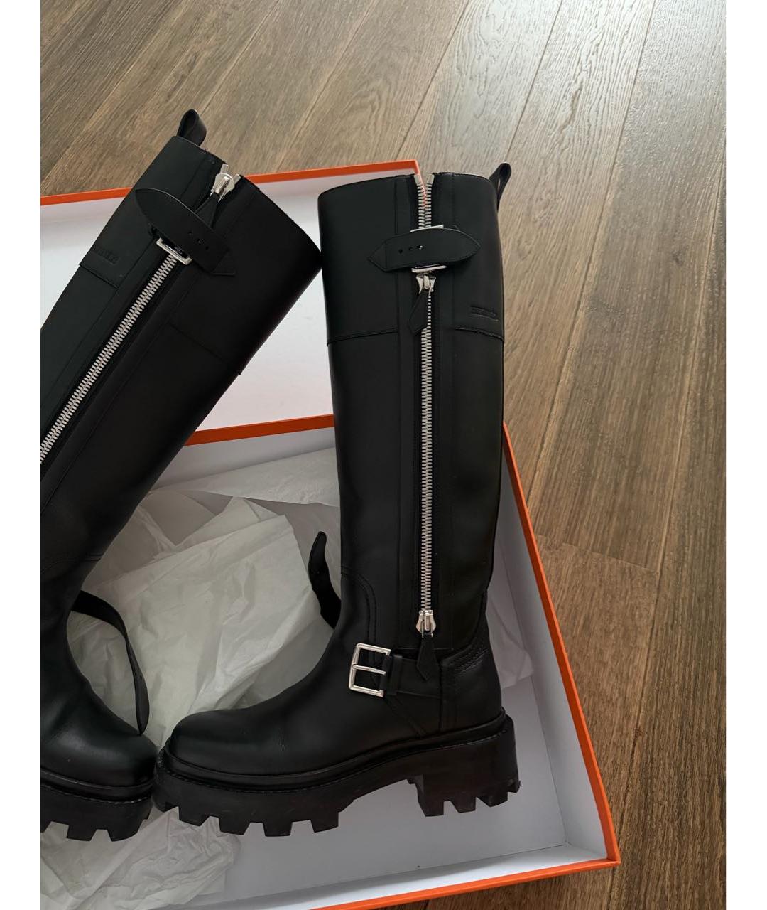 HERMES Черные кожаные сапоги, фото 4