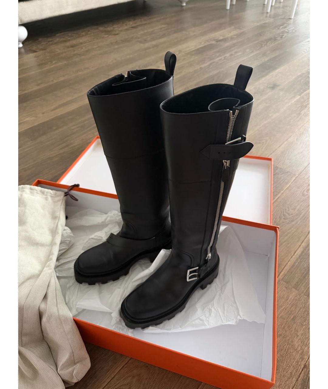 HERMES Черные кожаные сапоги, фото 2