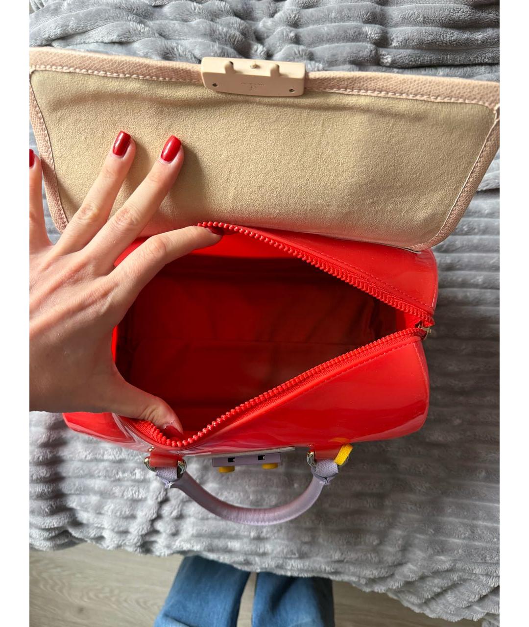 FURLA Коралловая сумка тоут из лакированной кожи, фото 4