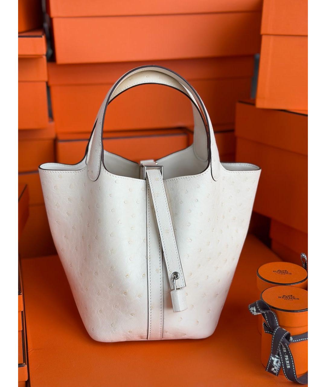 HERMES Белая сумка с короткими ручками из экзотической кожи, фото 8