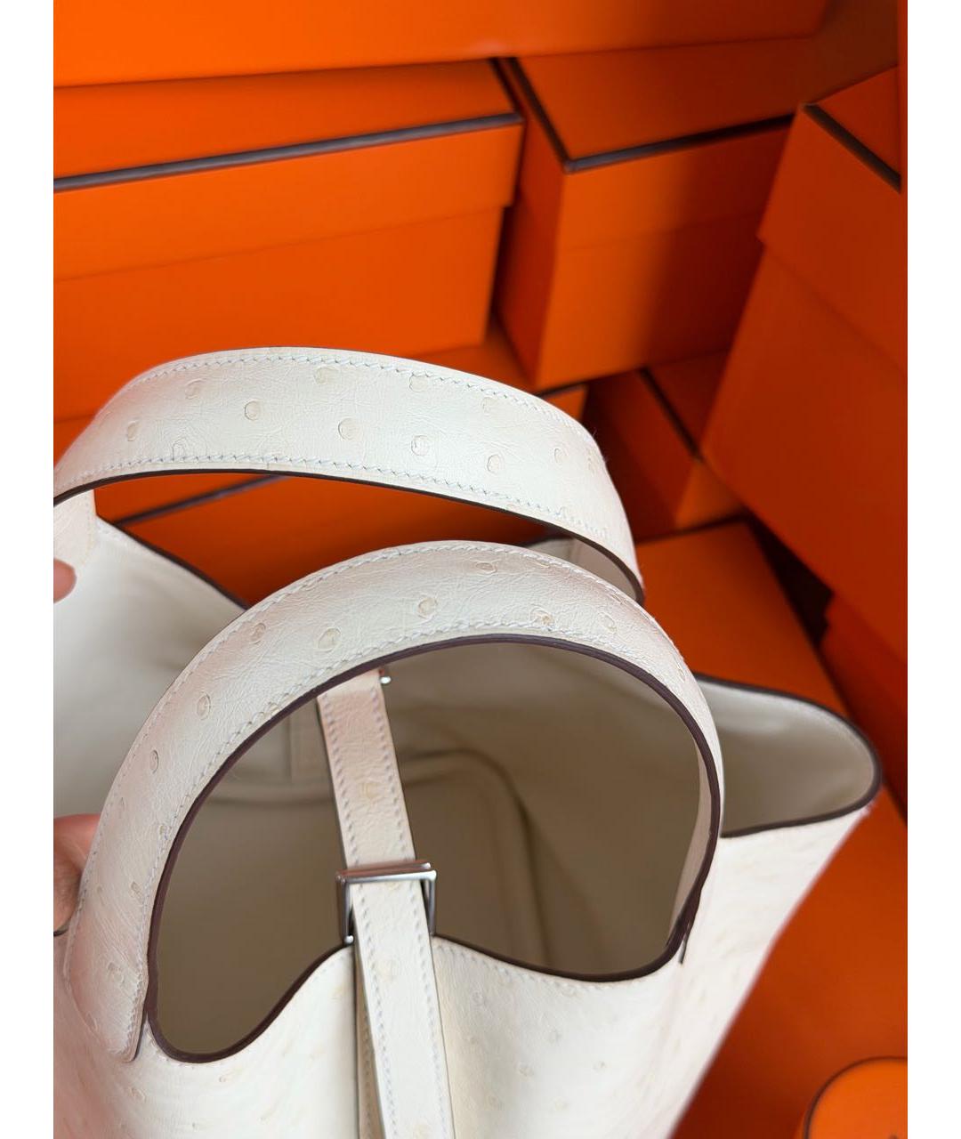 HERMES Белая сумка с короткими ручками из экзотической кожи, фото 2