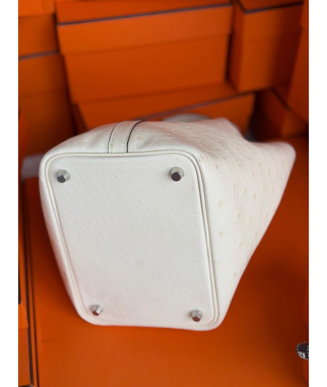 HERMES Белая сумка с короткими ручками из экзотической кожи, фото 5