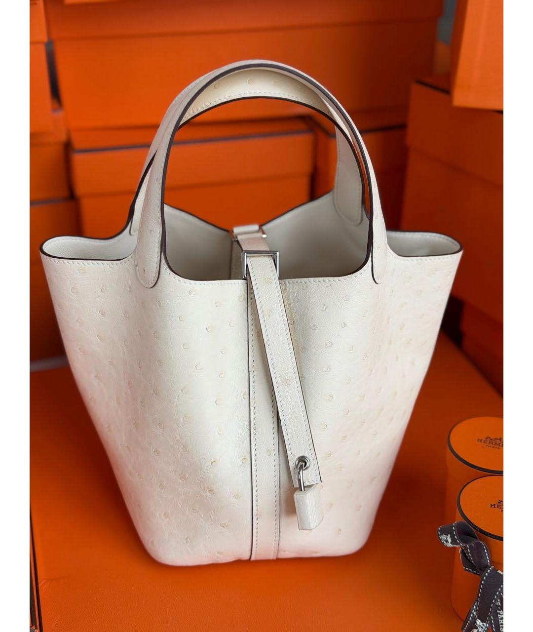HERMES Белая сумка с короткими ручками из экзотической кожи, фото 7