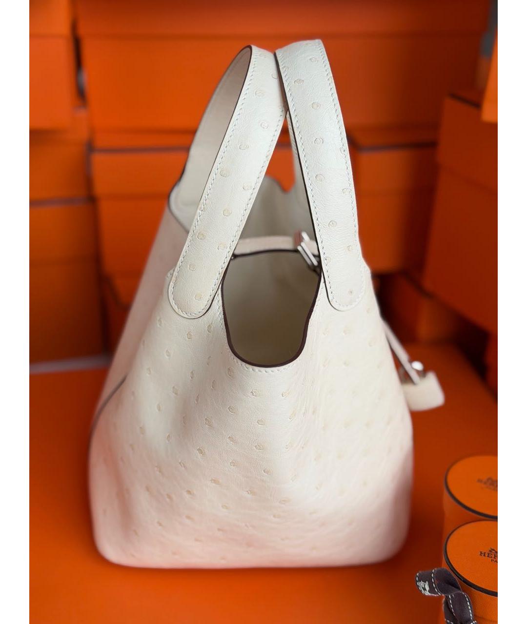 HERMES Белая сумка с короткими ручками из экзотической кожи, фото 3