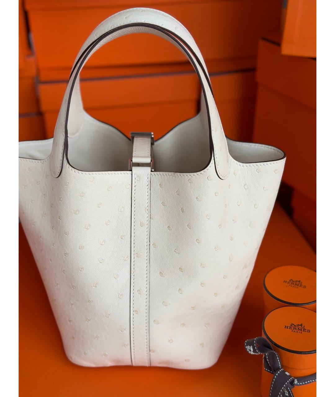 HERMES Белая сумка с короткими ручками из экзотической кожи, фото 4
