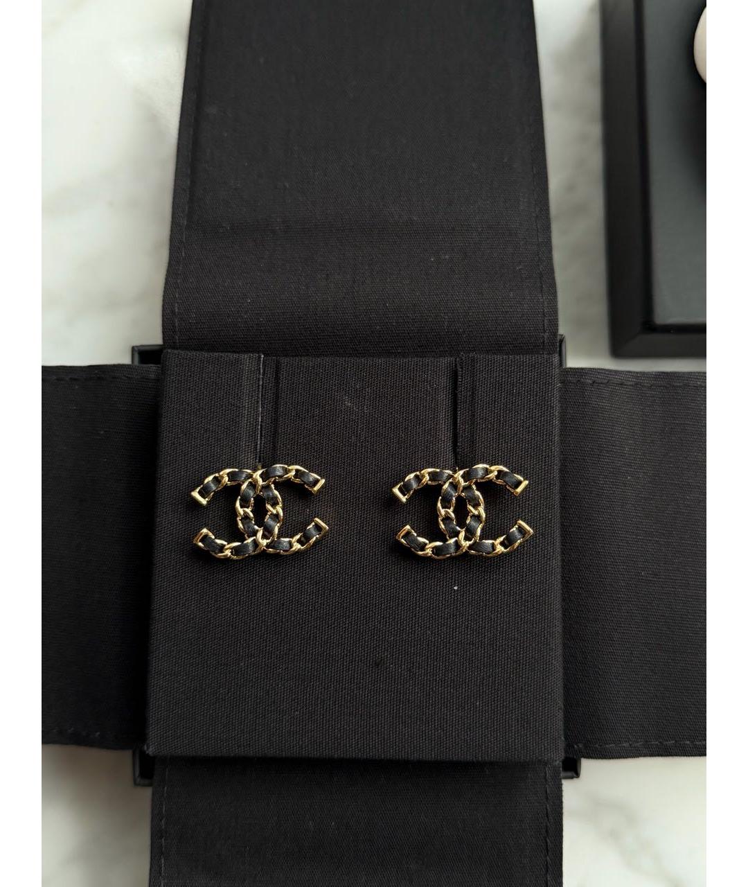 CHANEL Золотые кожаные серьги, фото 2