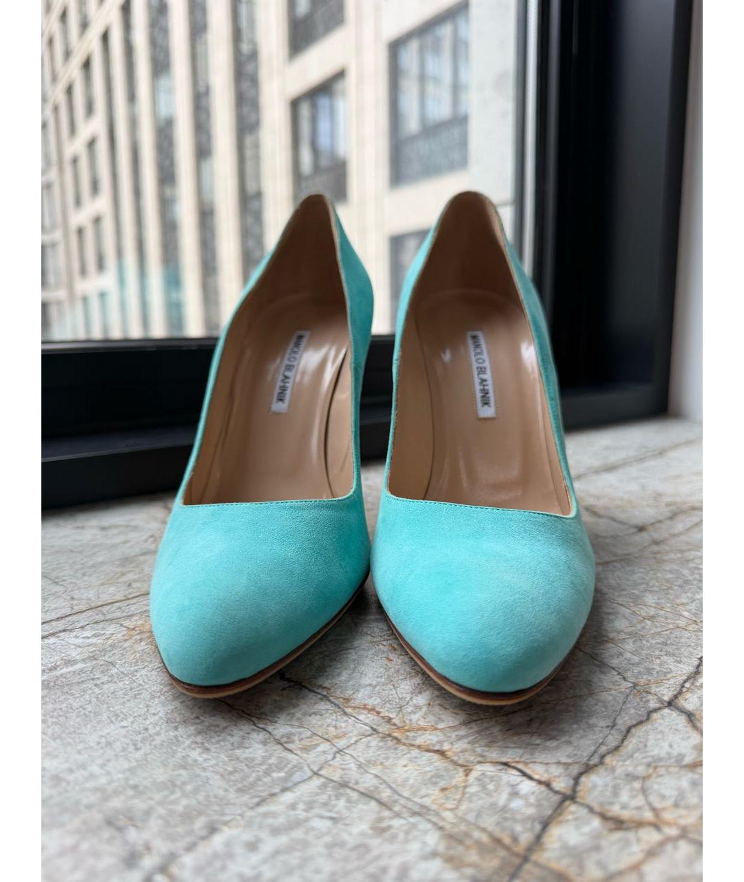 MANOLO BLAHNIK Бирюзовые замшевые туфли, фото 2