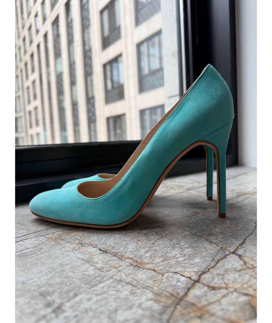MANOLO BLAHNIK Бирюзовые замшевые туфли, фото 9