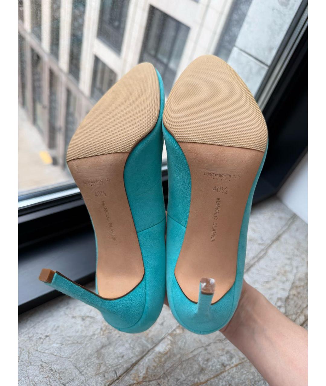 MANOLO BLAHNIK Бирюзовые замшевые туфли, фото 5