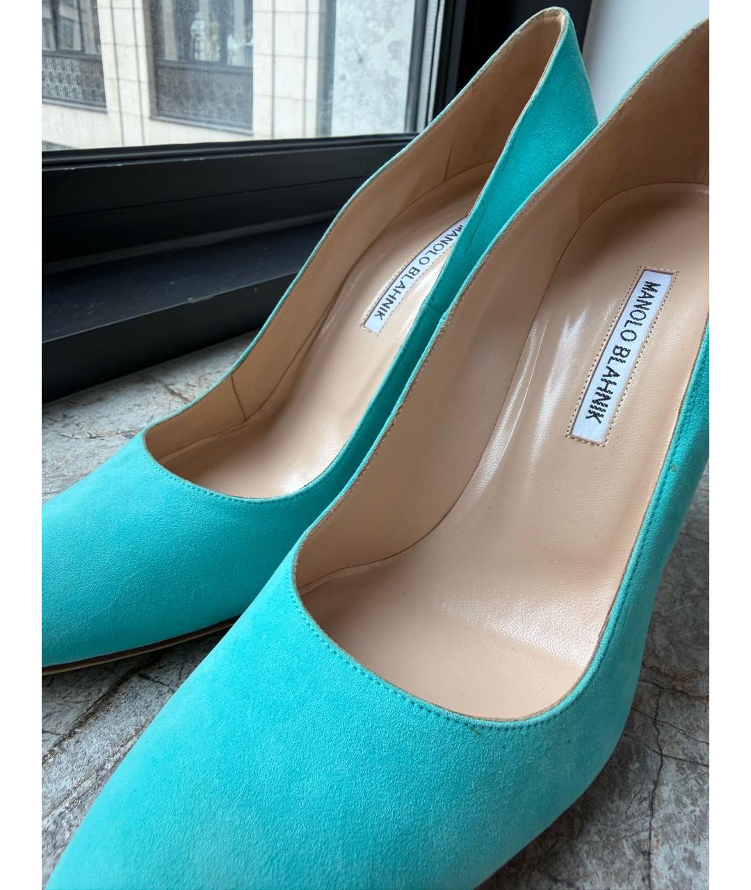 MANOLO BLAHNIK Бирюзовые замшевые туфли, фото 7